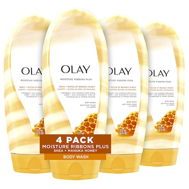 Body Wash by Olay Moisture Ribbons Plus Shea  Manuka Honey Body Wash 18 fl oz Pack of 4