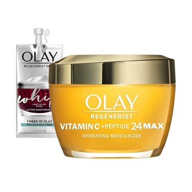 Olay Regenerist Vitamin C MAX  Peptide 24 Brightening Face Moisturizer for Brighter Skin Lightweight anti aging cream for dark spots 17oz Includes Whip Travel Size for Dry Skin