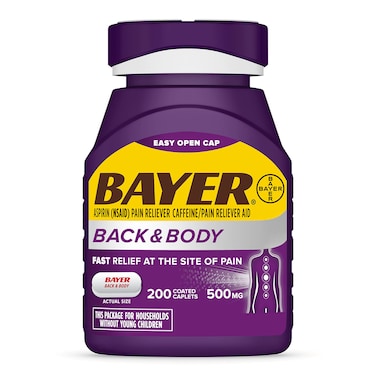 Bayer Extra Strength 500mg Aspirin Plus Caffeine for Powerful Pain Relief 200 Coated Caplets