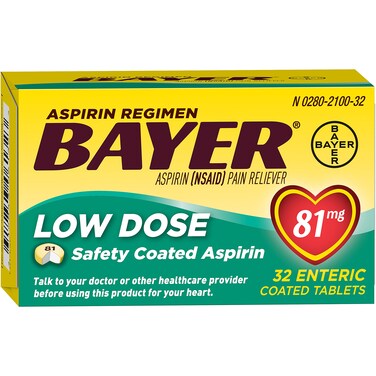 BayerLow Dose 81mg Safety Coated Aspirin Tablets 32 ct