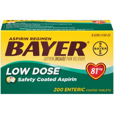 Bayer Aspirin Regimen  81mg Enteric Coated Tablets Pain RelieverFever Reducer 200 Count