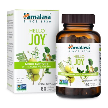 HimalayaHello Joy Herbal Supplement with Ashwagandha Amla Bacopa Holy BasilTulsi Positive Outlook Supports Motivation Stress Relief Balanced Cortisol NonGMO Vegan 60 Capsules