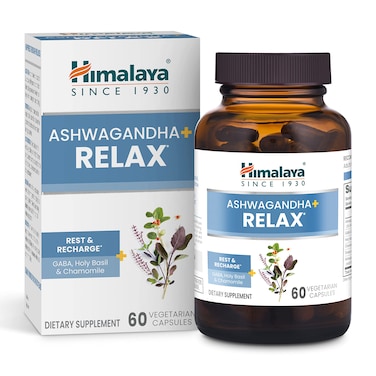 Himalaya Ashwagandha Relax with GABA Holy Basil  Chamomile for Reset Relaxation  Stress Relief Vegan Gluten Free 540 mg 60 Vegetarian Capsules 1 Month Supply