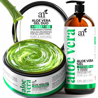 artnaturals Aloe Vera Gel Set  JUMBO 20oz 99 Pure Organic  Sunburn Relief  Hydration for Face Body Scalp  Hair  Calming Moisturizer After Sun Exposure  Freshly Harvested within 12 Hours