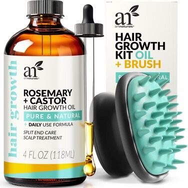Artnaturals Organic Rosemary Castor Hair Oil  Massager Set  4 oz with Coconut  Olive Oil for Dry Damaged  Split Ends