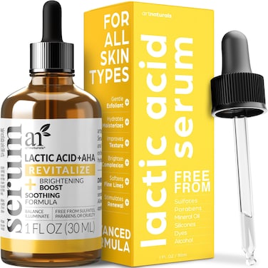 artnaturals Lactic Acid plus AHA Face Serum for Brightening Boost with Renewing Formula  Scars Acne Wrinkles  Exfoliates and Moisturizes the Skin  1 oz