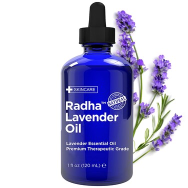 Radha Beauty  Lavender Essential Oil 4oz  Premium Therapeutic Grade Steam Distilled for Aromatherapy Relaxation Laundry Meditation Massage Yoga Relief