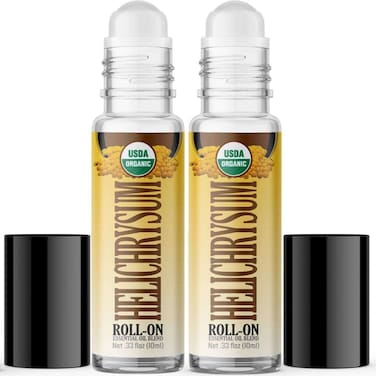 Healing Solutions2 Pack Helichrysum Essential Oil Organic Roll On Set USDA Certified Roller  Perfume Body Massage Skin  Helichrysum Organic Essential Oil Roller for Skin  Bruises