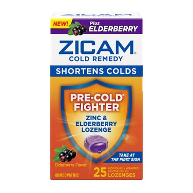 Zicam Cold Remedy Zinc Lozenges Elderberry Flavor Homeopathic Soothes Sore Throat and Coughs Cold Shortening Medicine Shortens Cold Duration 25 Count