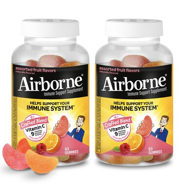 Airborne 750mg Vitamin C Gummies For Adults Immune Support Gummies With Powerful Antioxidants Vit C  E Caffeine Free  2x63ct Bottle 42 Servings Assorted Fruit Flavor