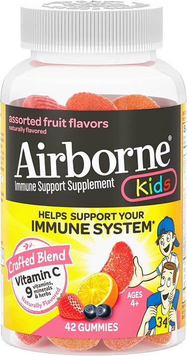 Airborne Kids Assorted Fruit Flavored Gummies 42 count  500mg of Vitamin C and Minerals  Herbs Immune Support Packaging May Vary  Pack of 2