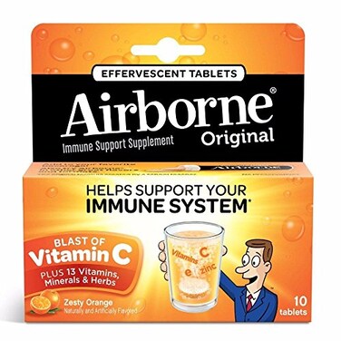 Airborne Zesty Orange Effervescent Tablets 10 count  1000mg of Vitamin C  Immune Support Supplement Pack of 12