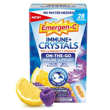 EmergenC Immune Plus Crystals OnTheGo Immune Support Supplement with Vitamin C Vitamin D B Vitamins Zinc and Manganese Berry Lemonade  28 Stick Packs