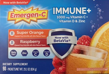 EmergenC Immune 1000 mg Vitamin C  Vitamin D  Zinc Super Orange 60 CtRaspberry 30Ct 90 Packets