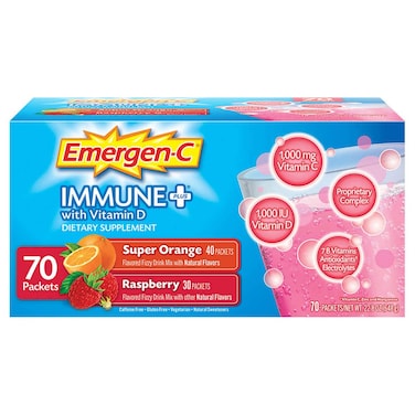 EmergenCImmune System Support Dietary Supplement Drink Mix With Vitamin D 1000mg Vitamin C  70 packets 30  Raspberry Flavor 40  Super Orange Flavor