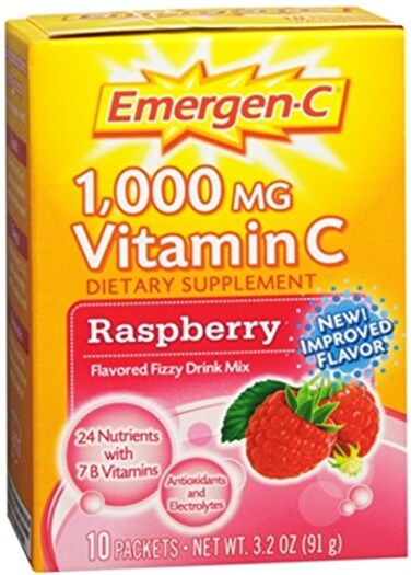EmergenCDietary Supplement with 1000mg Vitamin C Raspberry Flavor 10Count 032 oz Packets Pack of 3