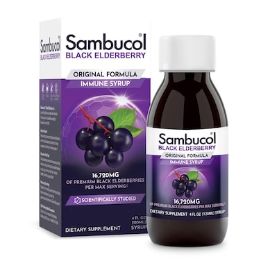 Sambucol Black Elderberry Syrup  Sambucus Elderberry Syrup Black Elderberry Liquid Immune Support Elderberry Syrup for Kids and Adults High Antioxidants Gluten Free  Original Formula 4 Fl Oz