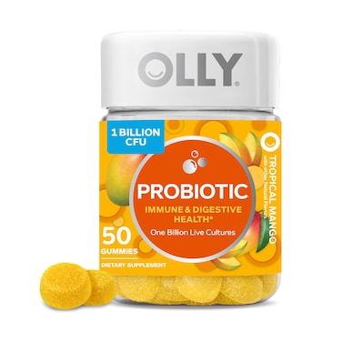 OLLYProbiotic Gummy Immune and Digestive Support 1 Billion CFUs Chewable Probiotic Supplement Mango 25 Day Supply  50 Count