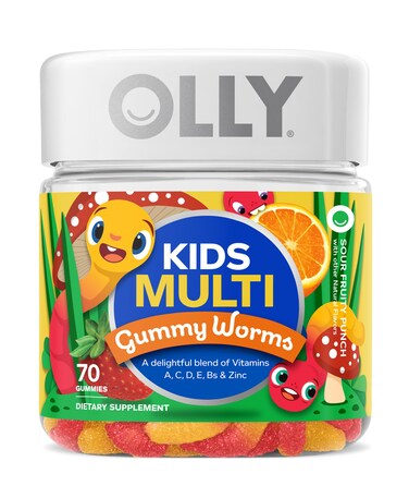 OLLYKids Multivitamin Gummy Worms Overall Health and Immune Support Vitamins and Minerals A C D E Bs and Zinc Chewable Supplement Sour Fruit Punch 45 Day Supply 70 Count