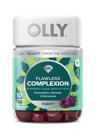 OLLYFlawless Complexion Gummy Clear and Healthy Skin Support Vitamins E A Zinc Chewable Supplement Berry  50 Count Pack of 1