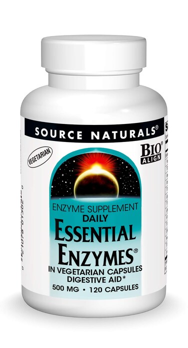 Source Naturals Essential Enzymes 500mg BioAligned Multiple Enzyme Supplement Herbal Defense for Digestion Gas Constipation  Bloating Relief  Supports Immune System  120 Vegetarian Capsules