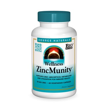 Source Naturals Wellness ZincMunity Supports Zinc Absorption Metabolism and Utilization for Immune Heath 50 mg Zinc  60 Vegetarian Capsules