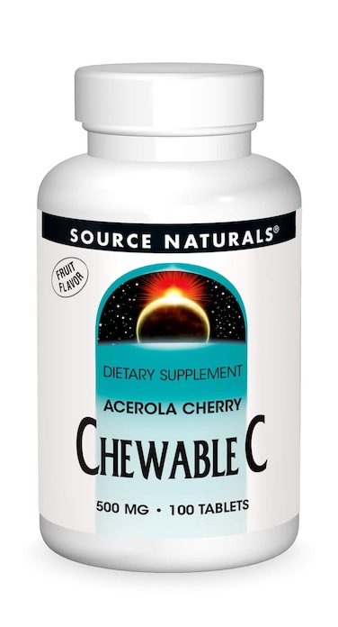Source Naturals Chewable C Acerola Cherry 500 mg For Immune System Support  100 Fruit Flavored Tablets
