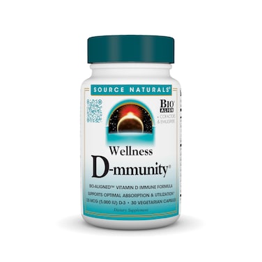 Source Naturals Wellness DmmunityBioAligned Vitamin D Immune Formula Supports Optimal Absorbtion and Utilization 125 mcg 5000 IU D330 Vegetarian Capsules