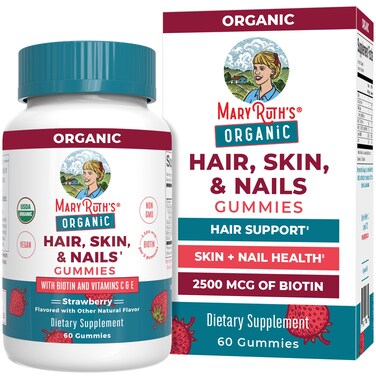 MaryRuth OrganicsHair  Skin  and Nails Vitamins  Biotin Gummies with Vitamin C  Vitamin E  Hair Growth Vitamins  Skin Care  Nail Strength  USDA Organic Gummies for Ages 14  60 Count