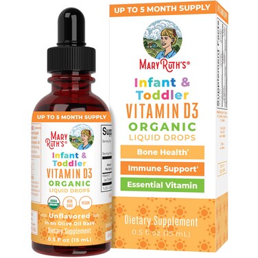 USDA Organic Vitamin D Drops by MaryRuths  Vitamin D3 Liquid  Sugar Free  Liquid Vitamin D Drops Immune Support for Infants  Toddlers  VIT D3  Vegan  Gluten Free  NonGMO  90150 Servings