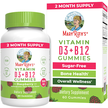 MaryRuths  Vitamin D3  Vitamin B12 Gummy Supplements for Adults  Kids  Supports Bone Health  Energy Boost  Raspberry  Sugar Free  Vegan  NonGMO  2 Month Supply
