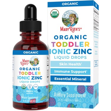 USDA Organic Toddler Liquid Zinc Drops by MaryRuths  Zinc Sulfate  Immune Support Supplement Skin Health  Vegan  Formulated for Ages 13  Delicious Berry Flavor  1 Month Supply  2 Fl Oz