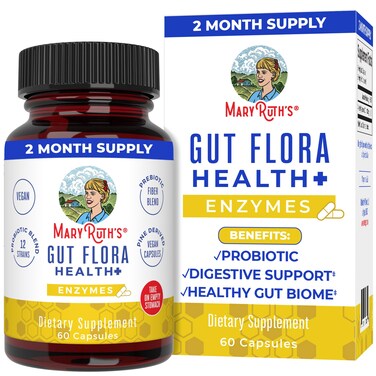 MaryRuth Organics Gut Flora Health Enzymes  Up to 2 Month Supply  Prebiotic Probiotic Digestive Enzymes Blend for Healthy Gut Biome  Digestive Support  Gastrointestinal Health  60 Capsules