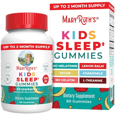 MaryRuth Organics Kids Sleep Gummies  Sugar Free  NO Melatonin Gummies with L Theanine Lemon Balm Chamomile Vitamin B6  Relaxation Support for Kids 2  Vegan  NonGMO  Gluten Free  60 Count