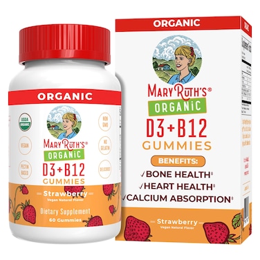 Mary Ruths Vitamin D3  B12 Gummies  USDA Organic  2 Month Supply  Vitamin D  B12 Vitamin Supplements for Adults  Kids  Supports Bone Health  Energy Boost  Vegan  NonGMO  60 Servings
