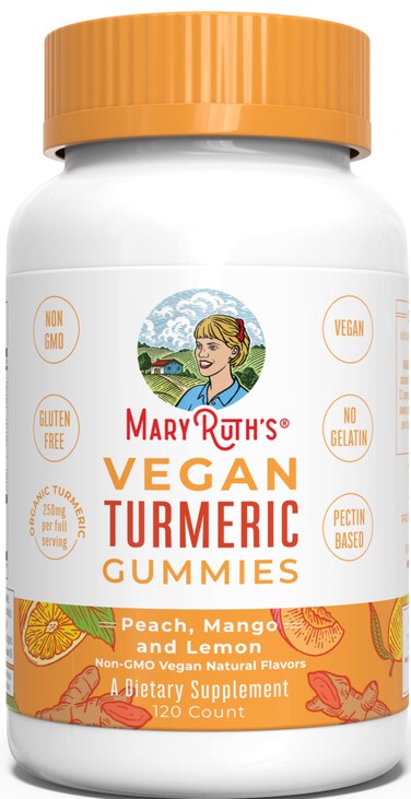 MaryRuth OrganicsTurmeric Gummies  Organic Turmeric Curcumin Extract  Chewable Turmeric Supplement  Vegan  NonGMO  Gluten Free  Peach  Mango  Lemon Flavor  250 mg per Serving  120 Count
