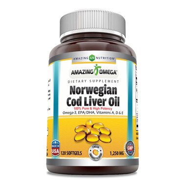 Amazing Omega Norwegian Cod Liver Oil 1250 mg 120 Softgels Supplement Fresh Orange Flavor