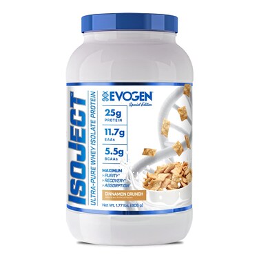 EvogenIsoject Protein Powder  Premium Whey Isolate Loaded with BCAA EAA Ignitor Enzymes Recovery Shakes Smoothies Cinnamon Crunch