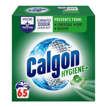 CalgonHygiene Plus Washing Machine Cleaner  Limescale Remover Water Softener Tablets Unscented 65 Tablets Pack of 1