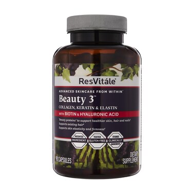 ResVitle Beauty 3  Skin Care Supplement with Collagen Keratin  Elastin  90 Capsules