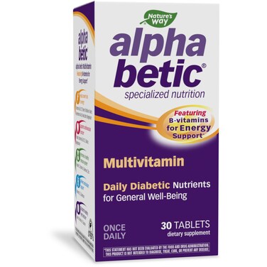 Natures Way alpha betic Diabetic Multivitamin for Daily Nutritional Support with BVitamins for Energy Metabolism Support Alpha Lipoic Acid Taurine Lutein 30 Tablets