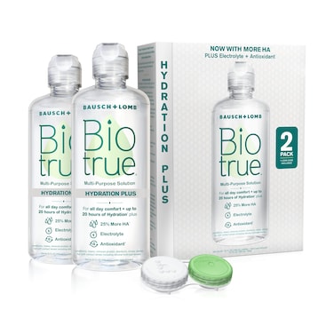 Biotrue Hydration Plus Contact Lens Solution MultiPurpose Solution for Soft Contact Lenses Lens Case Included 10 FL OZ Pack of 2
