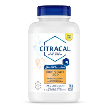 CITRACALSlow Release 1200 1200 mg Calcium Citrate and Calcium Carbonate with 25 mcg 1000 IU Vitamin D3 Bone Health Support Calcium Supplement for Ages 12 Take Once Daily Caplet 185 Count