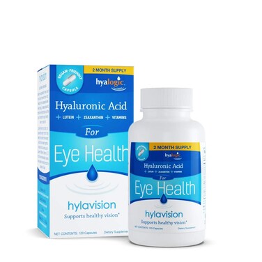 HylaVision Eye Health Supplements Hyaluronic Acid Lutein and Zeaxanthin Dietary Supplements for Vision Support 120 Capsules Vegan Formula by Hyalogic