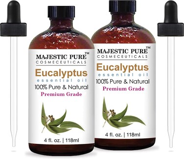 MAJESTIC PURE Eucalyptus Essential Oil  100 Pure and Natural Eucalyptus Oil  Premium Grade Essential Oils for Hair Care Home Diffusers Aromatherapy Massage and Humidifiers  4 Fl Oz Pack of 2