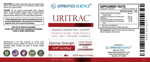 Approve Science Uritrac  UTI Support  Cranberry DMannose Lingonberry  Vegan Friendly  1 Bottle Supply