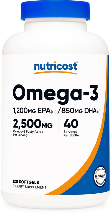 Nutricost Omega 3 Fish Oil  2500MG 120 Softgels 40 Serv  Fish Oil Wild Caught 1200mg EPA 850mg DHA  NonGMO Gluten Free
