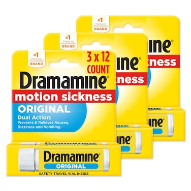 Dramamine Motion Sickness Original Travel Vial 12 Count 3 Pack