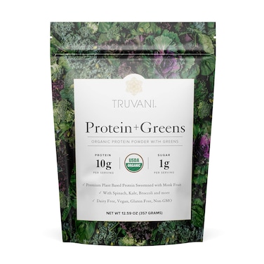 TruvaniProtein  Greens Supplement  Spinach Kale  Broccoli  10g Organic Plant Based Protein  20 Servings  USDA Organic  Gluten  Dairy Free  Vegan  No Added Sugar