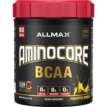ALLMAX AMINOCORE BCAA Pineapple Mango  945 g Powder  818 Grams of BCAAs Per Serving  with B Vitamins  No Fillers or NonBCAA Aminos  Sugar Free  90 Servings